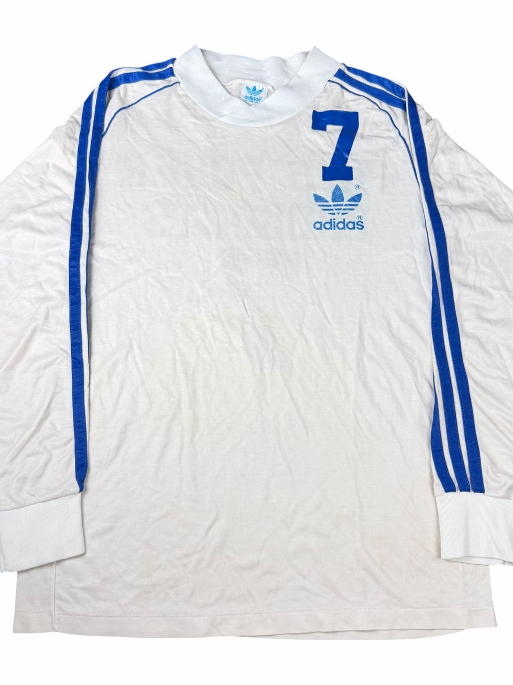 Vintage 1980s adidas Long Sleeve Soccer Jersey Tee White Blue Adult Size Large L